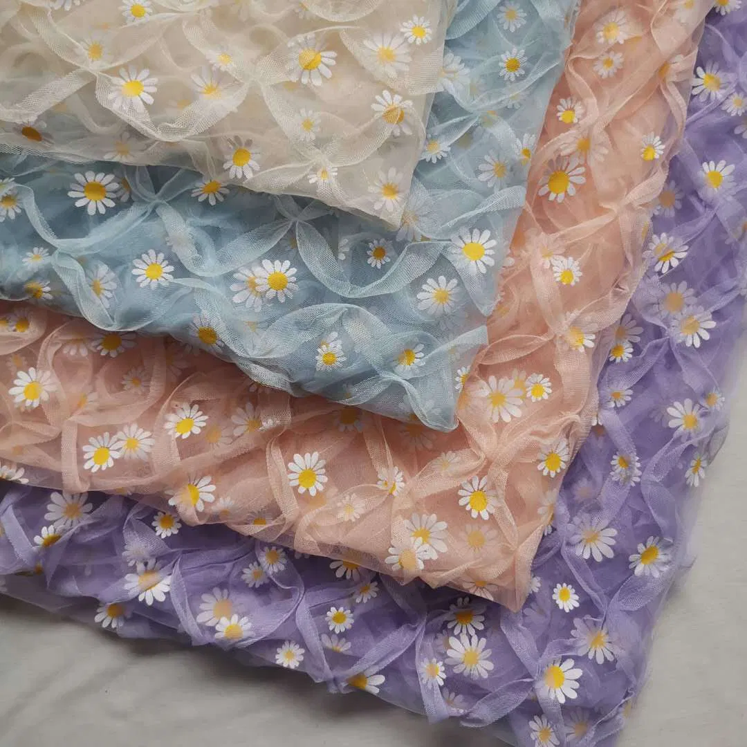 2023 Tecido Bordado Com Estampa Flor De Verão 2023 Tecido Daisytulle para Vestido