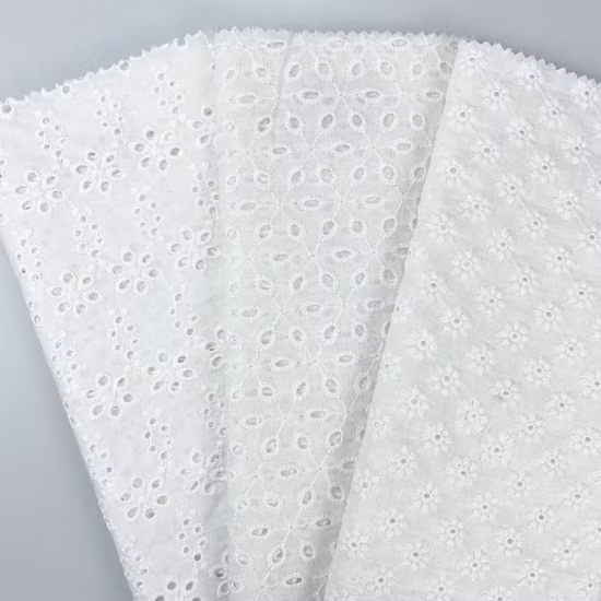 Tecido bordado branco 100% algodão voil suíço com ilhós para vestido feminino